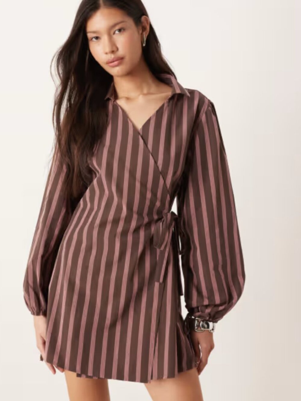 ASOS DESIGN poplin tie side mini shirt wrap dress